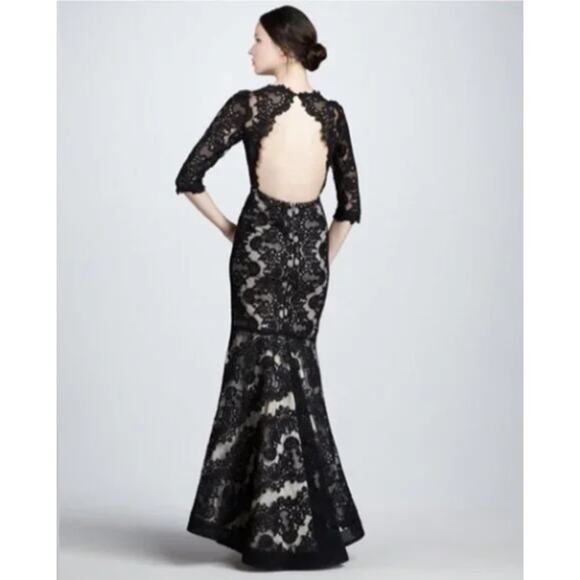 Alice + Olivia Jae Lace Open Back Maxi Dress Gown Black Mermaid Cocktail Size 8 - Picture 2 of 16